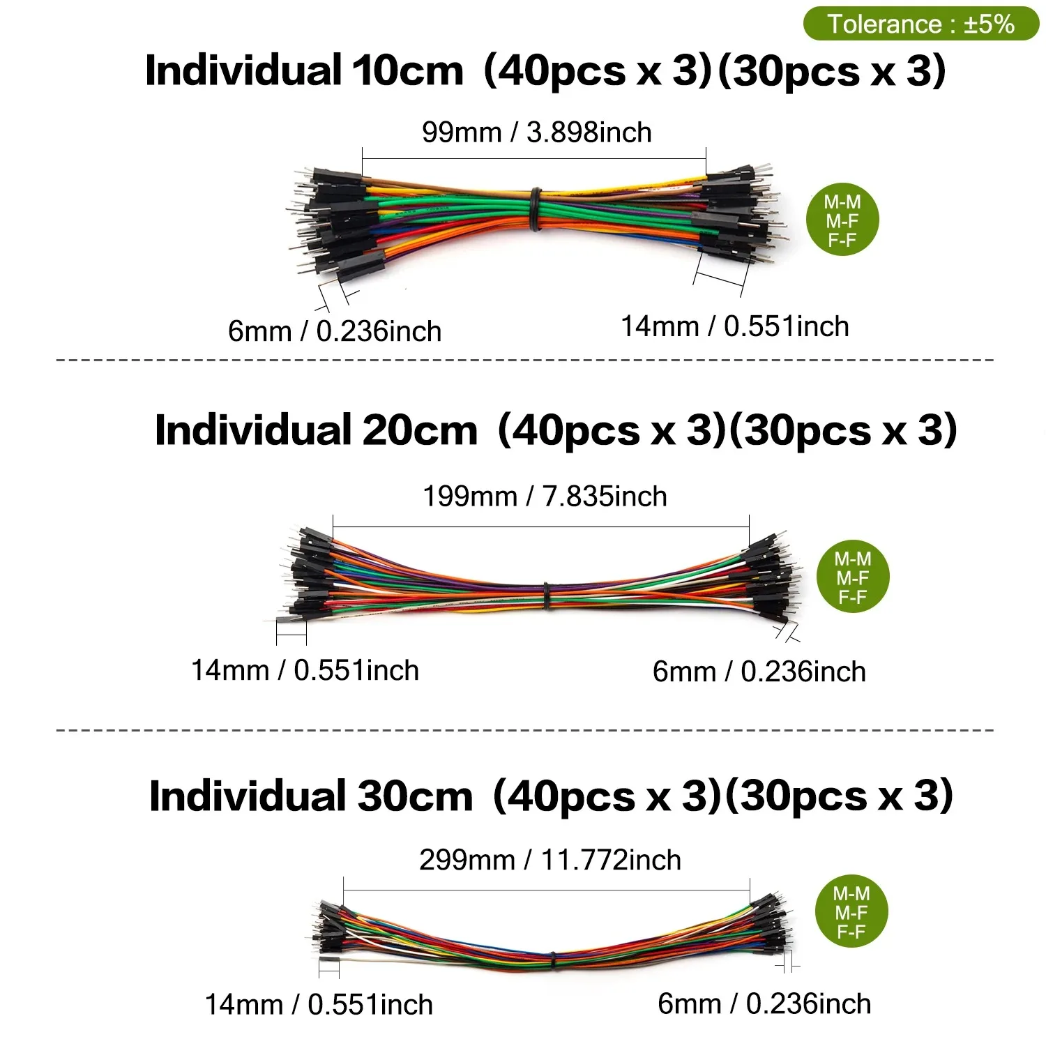 thumbnail image 2 of 40pcs 10cm 2.54mm Male To Female Jumper Wire Dupont Cable Male To Female Bread Line 10cm Rc116 2 of 13