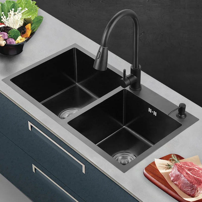 Handmade Double Sink Kitchen Modern Black Stainless Steel Sink Kitchen - Buy Sink Kitchen,Stainless Steel Sink,Kitchen Sink Product on Alibaba.com