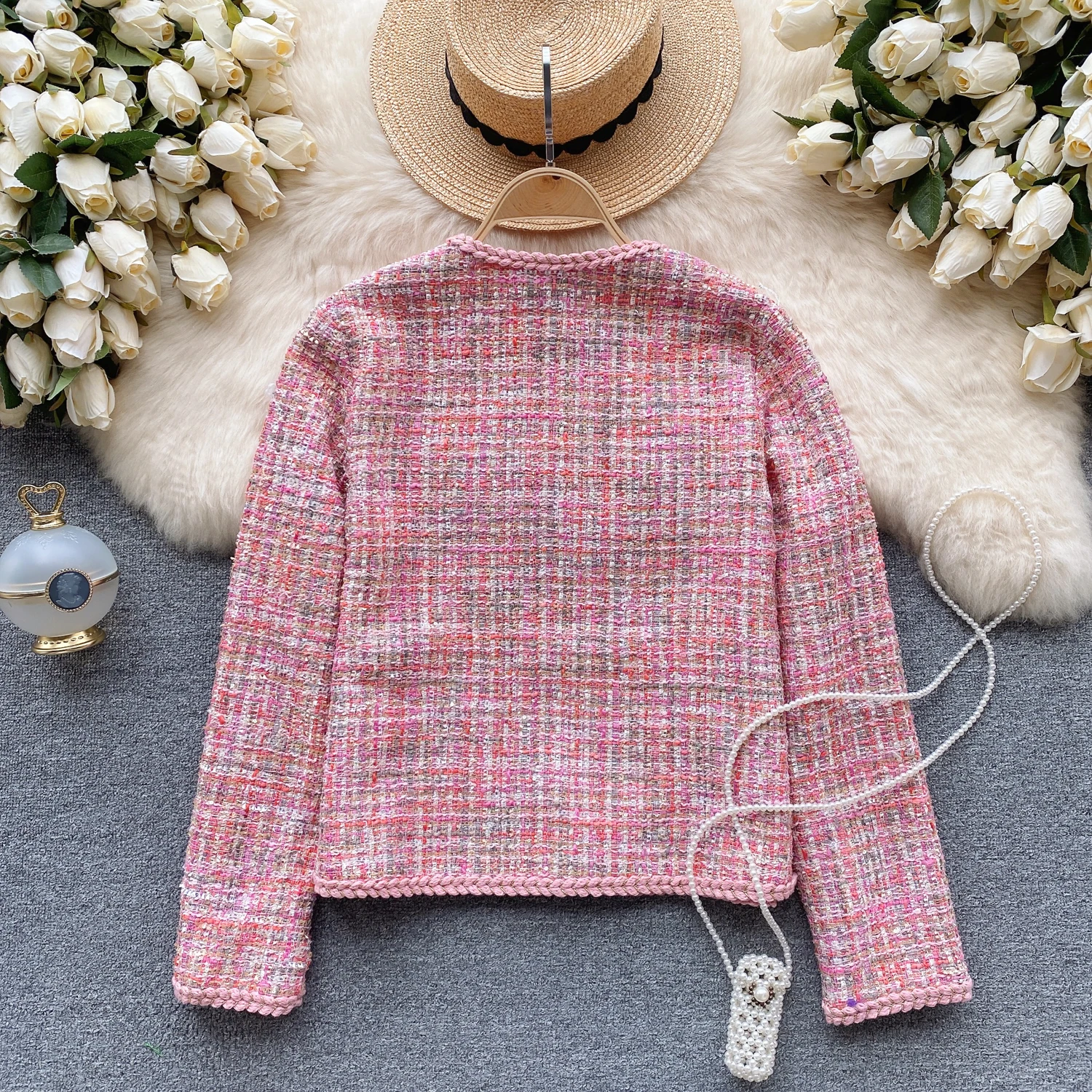Amazon.com: Women Pink Tweed Jacket Elegant Style Spring
