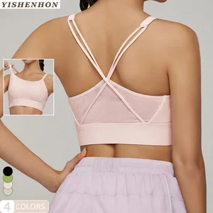 YISHENHON High Quality Women's Sports Underwear Sexy Yoga Bra Shockproof Fixed Cup Beauty Back Breathable Fitness Bra Plus Size
