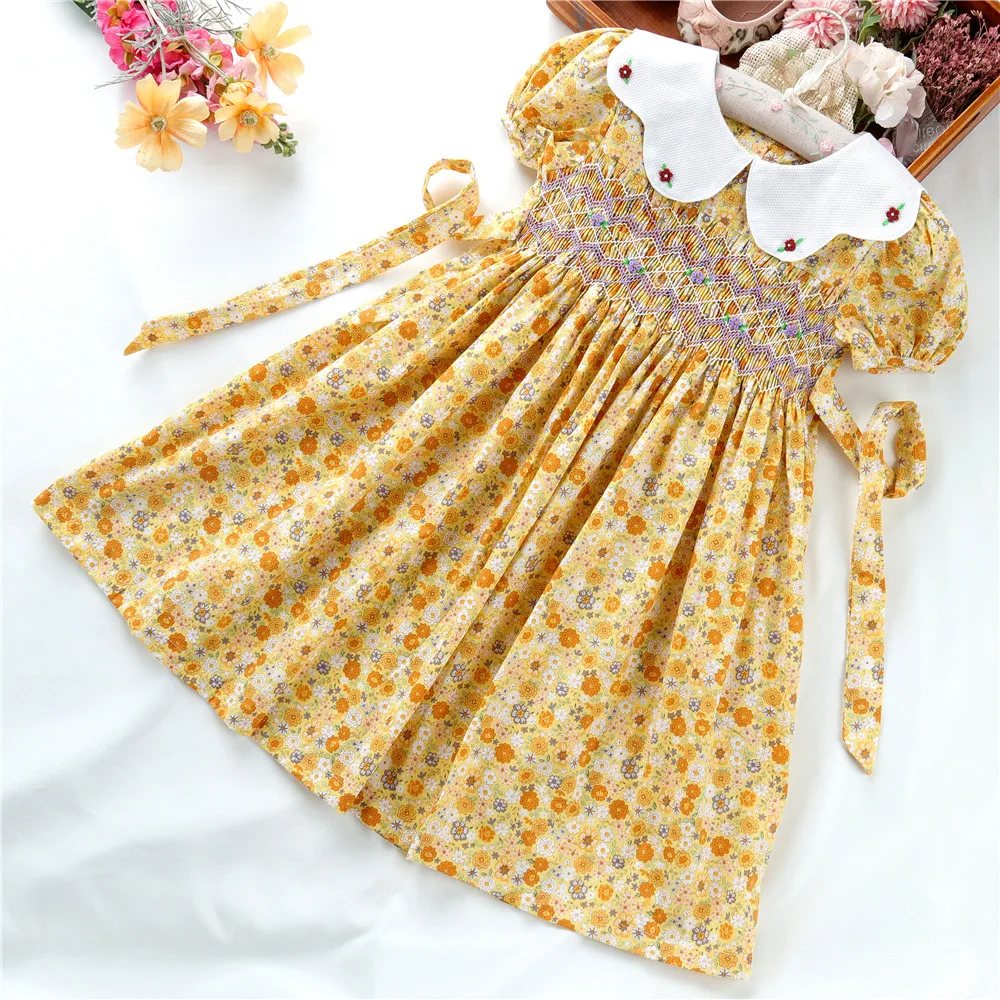 Floral Hand-Smocked Embroidered Dress for Toddler Girls Baby Girls Smocked  Dress