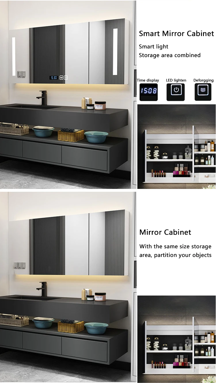 Modern Wall Mounted Matte Black Slate Bathroom Vanity Set