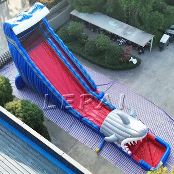 Party rental equipment large blue inflatable shark water slide for kids adults