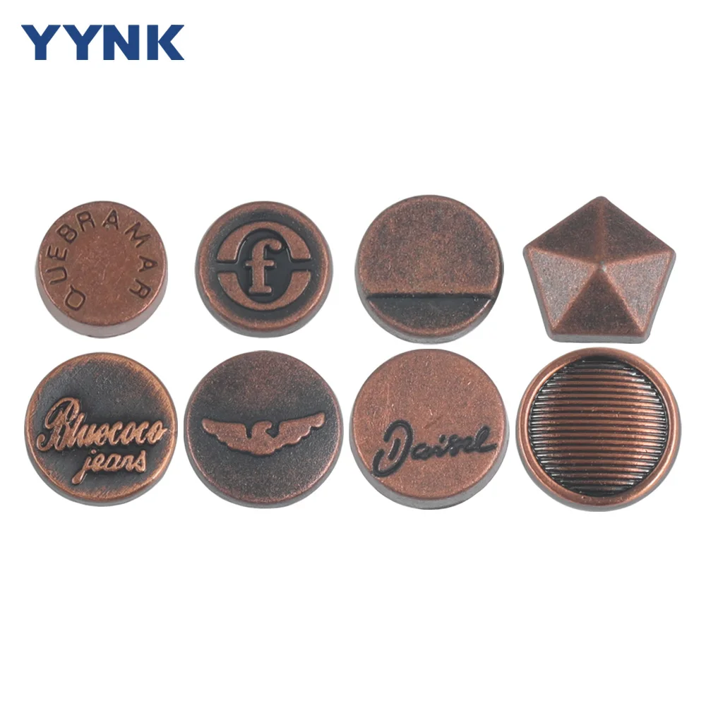 Горячая распродажа медный цвет металлический карман для ногтей OEM логотип форма цинковый сплав джинсовая пуговица и заклепка брюк