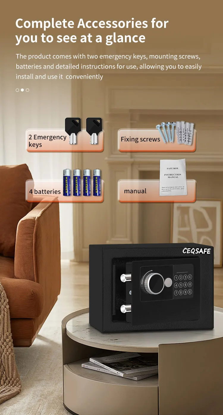 CEQSAFE High Quality Mini Safe Box for Money Home Deposit Security Smart Cash Mini Small Safe Box details