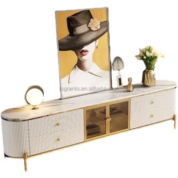 Italian style high-end stainless steel furniture indoor marble top coffee table long gold tea table