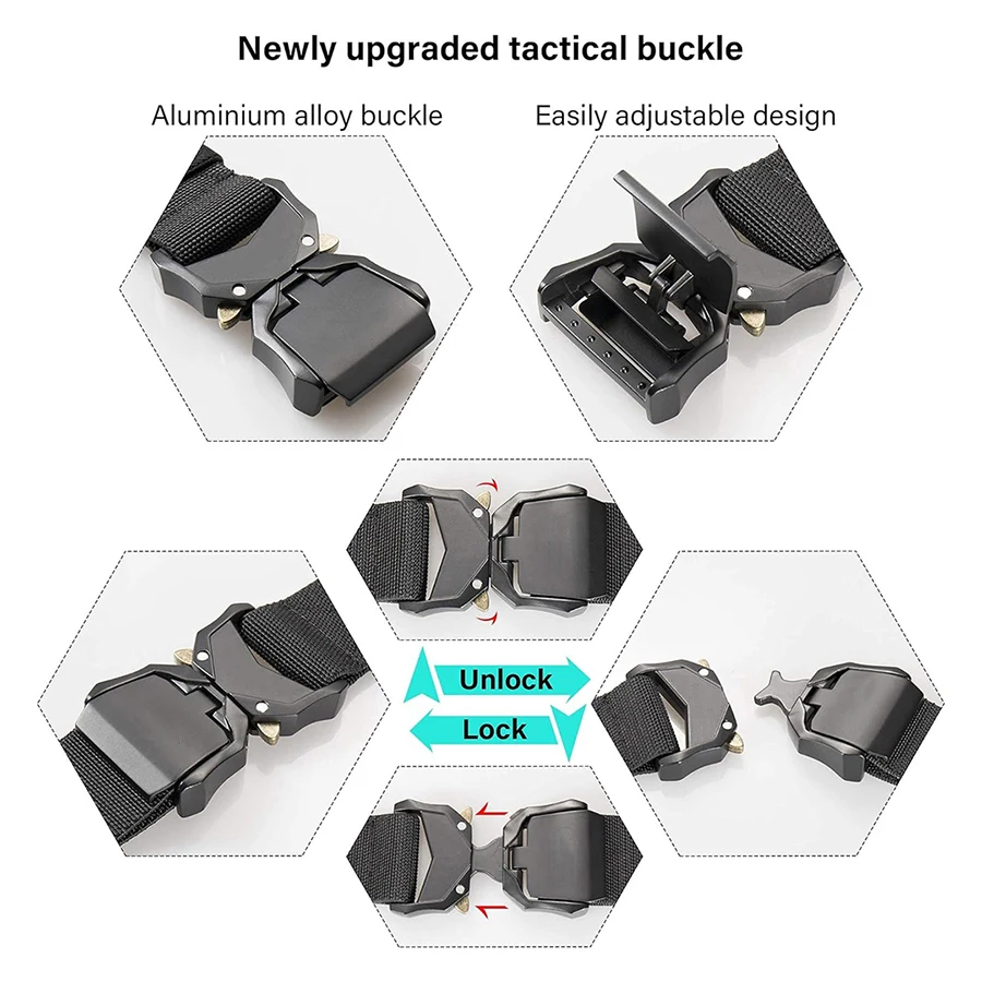 Tactical Belt Training Durable Hiking Rigger Nylon Web Work Belt with Heavy Duty Quick Release Buckle