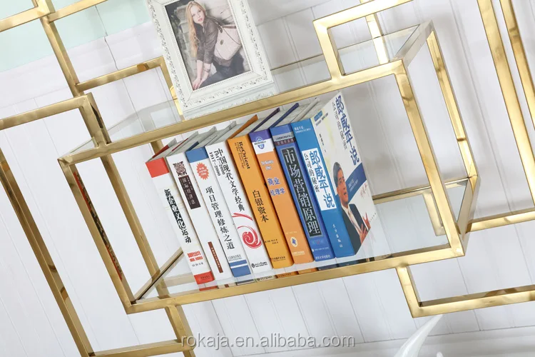 Hot Sales Gold Stainless Steel Bookshelf Bookcase Storage Rack Display Stands Bookshelves Wall Modern