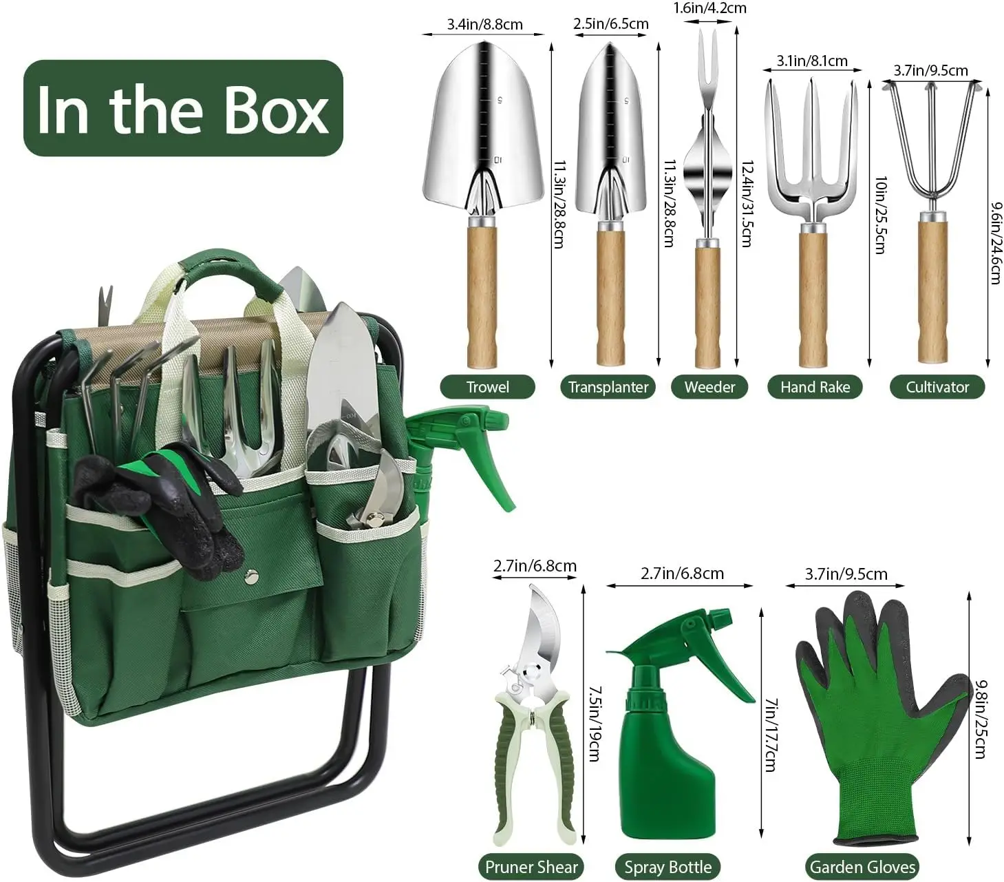 10-Piece Heavy Duty Stainless Steel Garden Tool Set Manual Includes Detachable Storage Tote Bag Mini DIY Men Women A-ONE Wood
