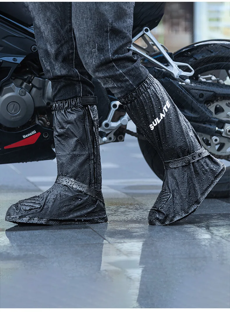 SULAITE Protector De Zapato Moto PVC Long  Motorcycle Rain Shoe Cover Non Slip Reusable Waterproof Rain Boots Cover