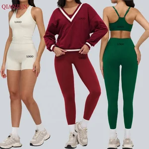 Wholesale Plus Size Seamless Wear Yoga Sets V-Neck Long Sleeve Sportwear Jacket Quick Drying Breathable Casual Gym Sets