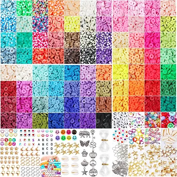 13200PCS 84 Colors Flat Round Polymer Clay Beads Kit Heishi Alphabet Letter Beads for Jewelry Bracelet Necklace Making