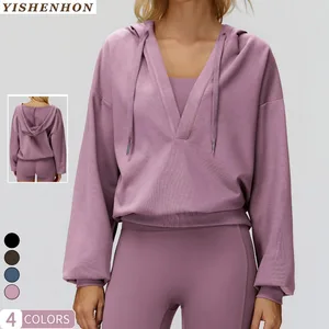 YSH New Arrive Autumn Women's  Large Hooded Sweatshirt  with a Large V-neck Loose and Comfortable Outdoor Running Sports Hoodie