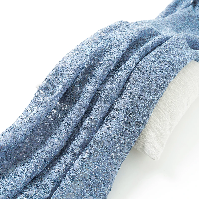 Лидер продаж 2020, французское Тюлевое Сетчатое свадебное платье, светло-голубое шнурковое кружево Шантильи для нигерийских свадебных вышивок с блестками