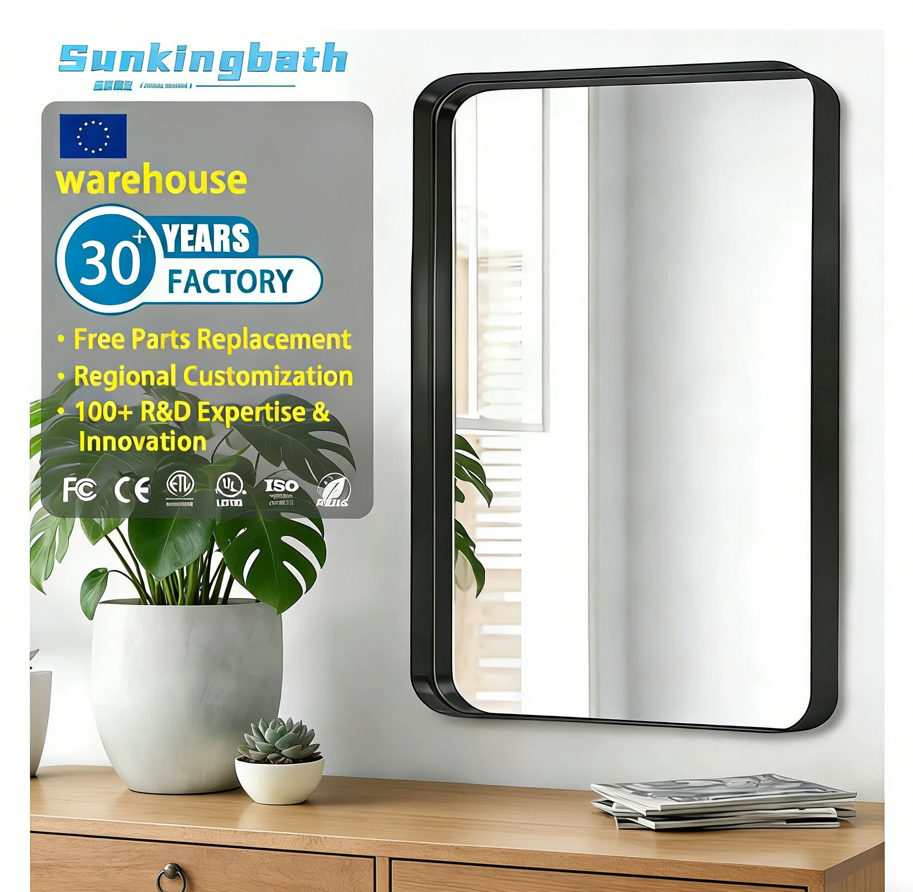 Wholesale Unique Aluminum Alloy Frame Wall Mirror Rectangle Round Corner Mirror Home Decor Wall Mirror for Living Room