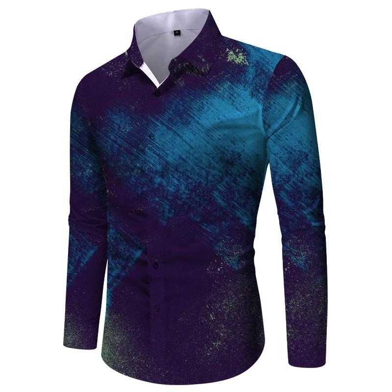 Sommer Übergroßes Top Casual Print Herrenhemd Langarm Grafikshirt Men335_voghion.com