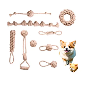 Hot sale Eco Gray Natural Hemp Rope Pet Dog Toy Interactive durable Cotton rope hemp dog toy set