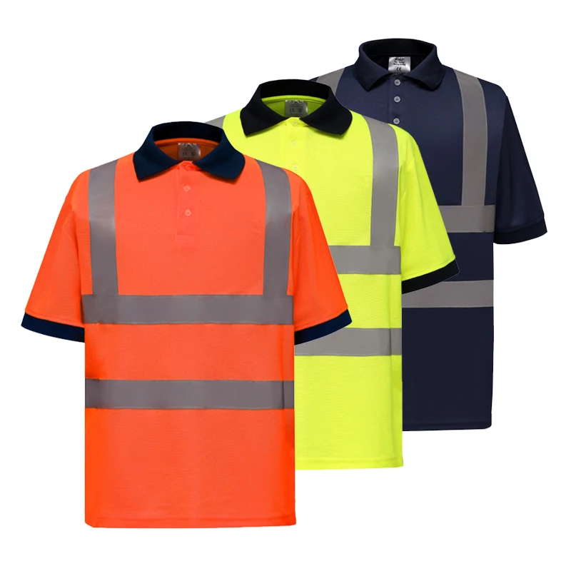 Hi Viz Vis High Visibility Polo Shirt Reflective Tape Safety Security Work Button T-Shirt Customized Polo Work Shirts