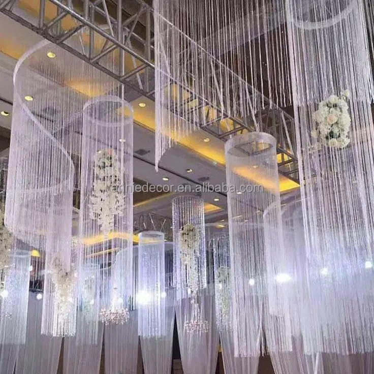 Modern White Silver Glitter String Line Ceiling Curtains Hanging Tassel ...