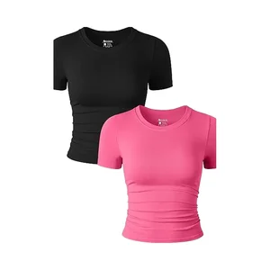 Europe America Style Cross-Border Sexy Women's Short-Sleeved Skinny Fit Quick Dry Spandex/Polyester Yoga Top Hot Girls Clothing