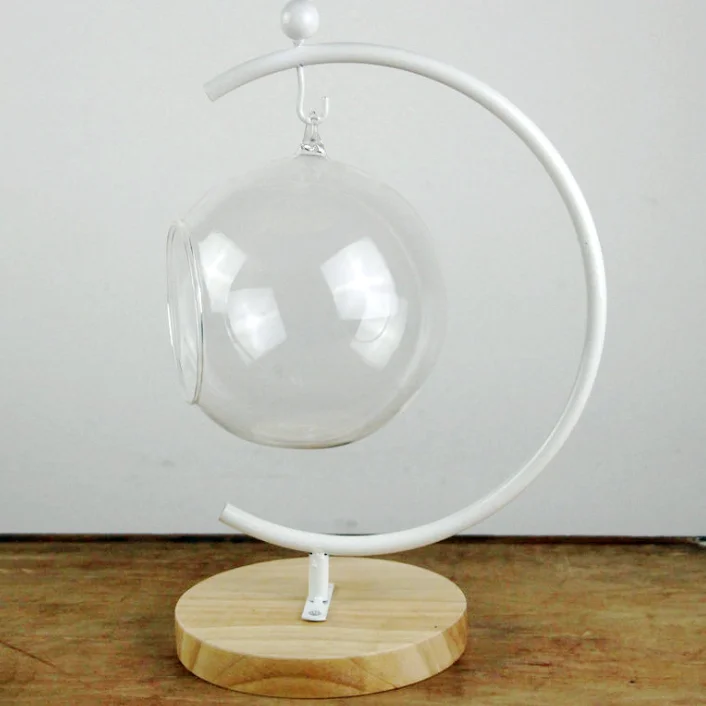 Modern Design Glass Globe Terrarium Ornament with Metal Stand for Tabletop Vase Display