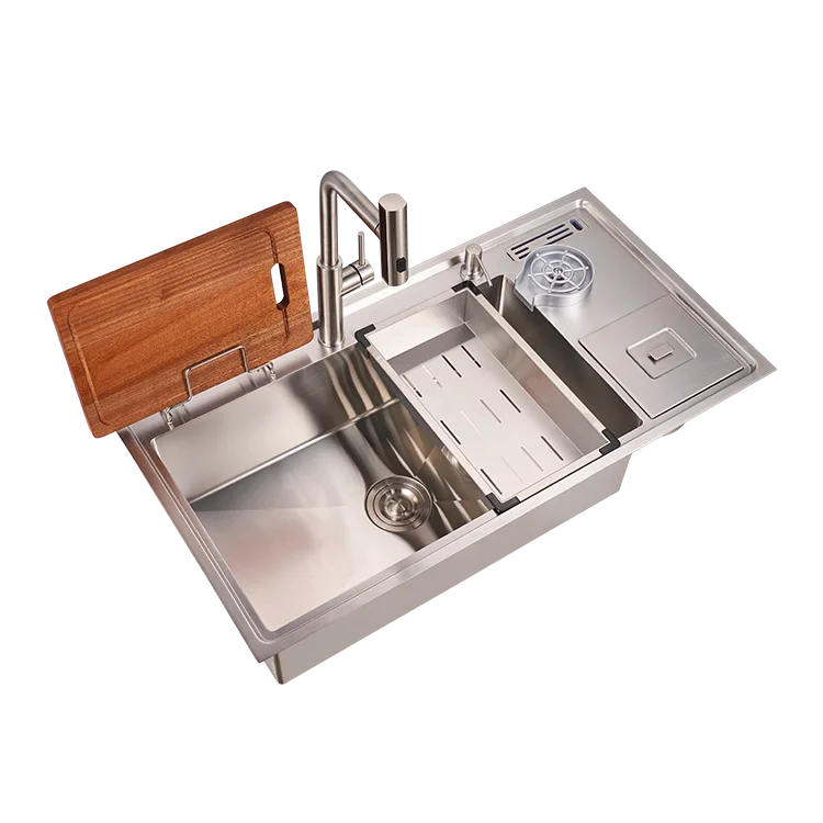 Kitchen Sink Stainless Steel Modern Design With Cup Washer Knife Holder Multipurpose Kitchen Large Single Sink