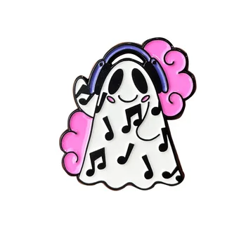 Bulk Price Customized OEM Pin Factory Cute Ghost Listen Music Design Kawaii Brooch Pin Badges Soft Lapel Pins