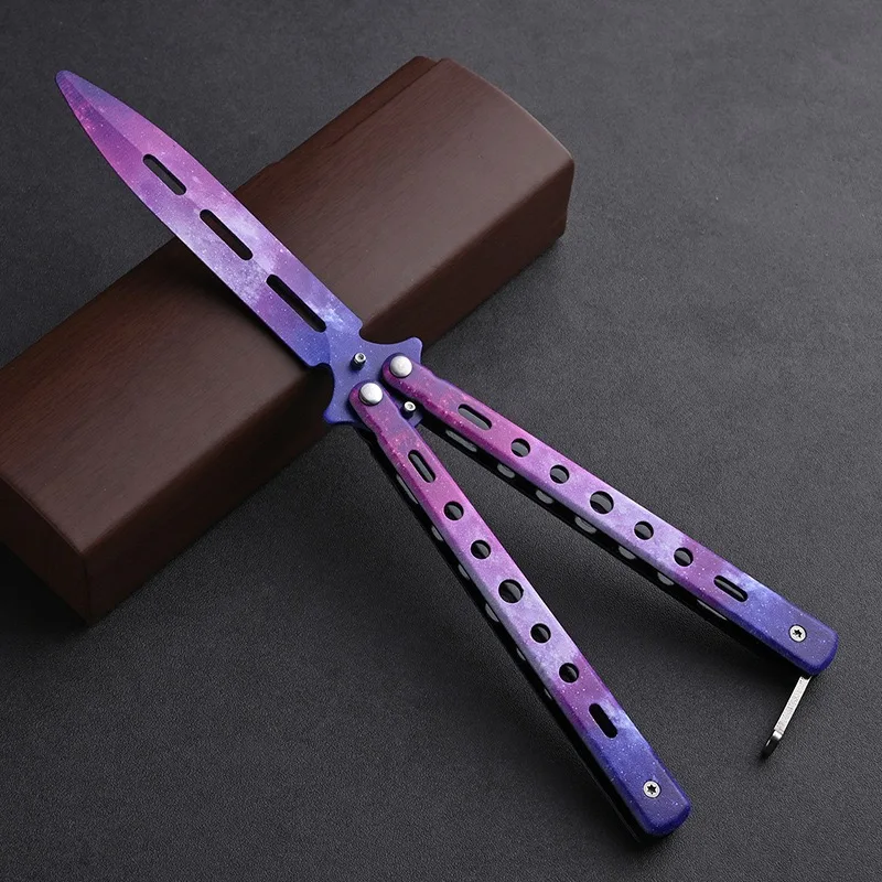 Wholesale Stock 3D Printed Unsharpened Blade Butterfly Knife Metal Exercise Knife Stainless Steel Dull Blade Training Knife