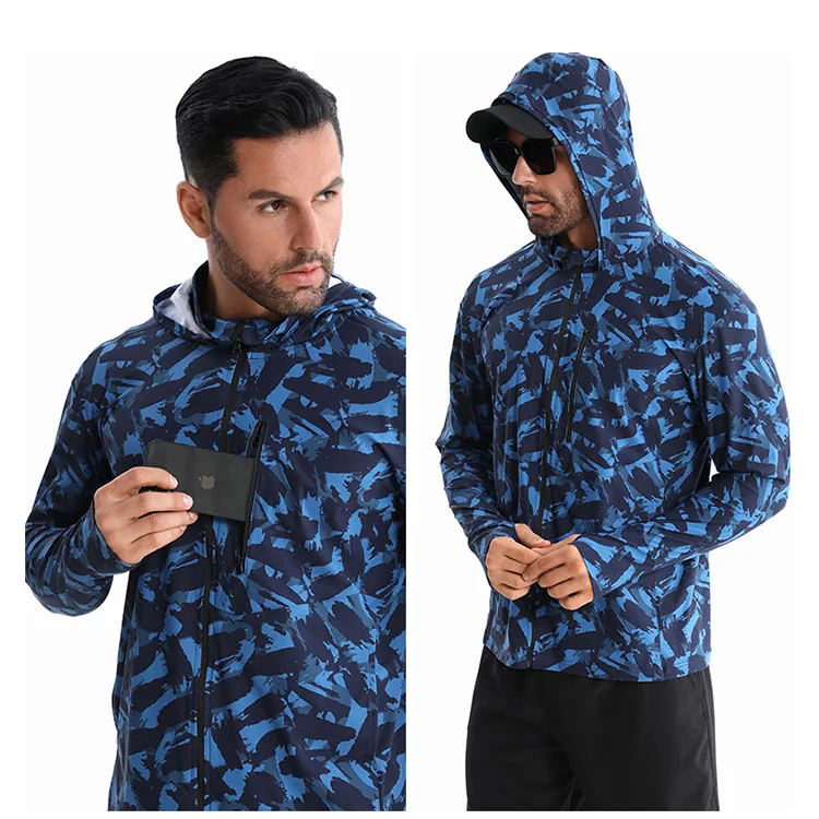 Custom Print Coastal Camo Long Sleeve Quick Dry Sun Protection Hoodie Fishing Wear Shirts