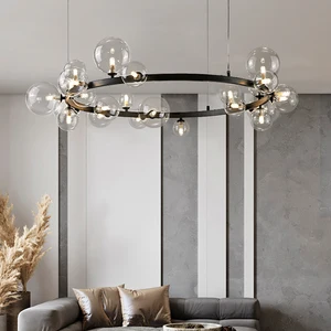 Italian Designer Glass Ball Lamp Chandelier Modern Mickey Bubble Restaurant Nordic INS for Living Room or Dining Space