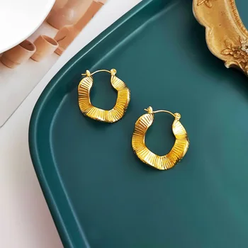 Copper Real Gold Plated European and American Fashion Exaggerated Street Shooting Trend Earrings Geometric Earrings Hoop Earring