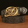 Tang grass pattern black double crocodile gold buckle-110cm