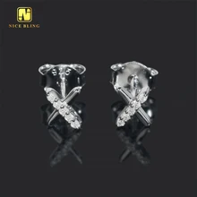 GRA Certificate VVS Diamond Hip Hop Style Iced Out X Cross Stud 925 Silver Moissanite Mens Earrings