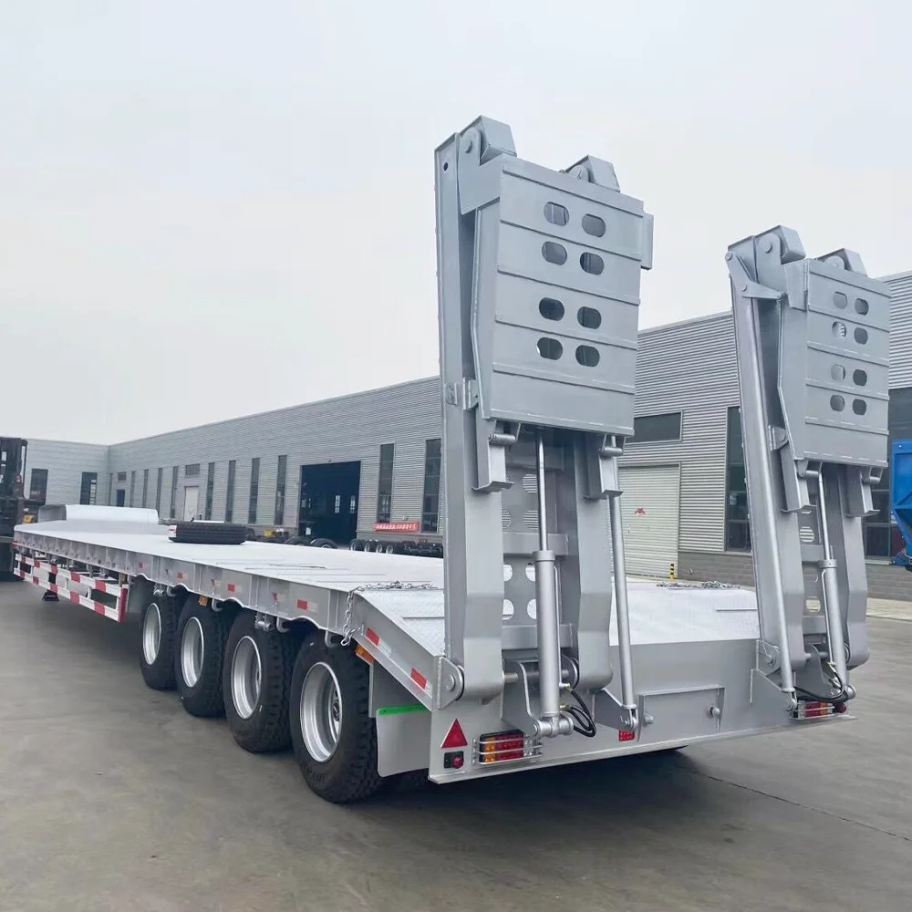 ZW Group Customize Heavy Duty 80T 4 Axles Lowbed Semi Trailer Equipment Hauler Lowboy Truck Trailer for Zambia