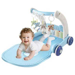 ITTL Baby 2 in 1 Play Gym Mat Pedal Piano Musical Activity Gym Toys Multi-functional Trolley Rack Walker Toys for Kids