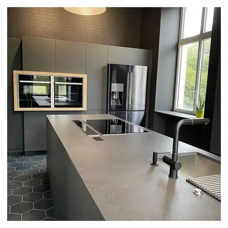 Grey Flat Design High Gloss Kitchen Cabinet Set Kitchen Cabinets