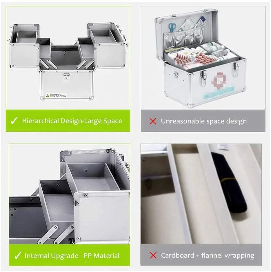 Lockable On-Board Sliding Box for Security Lock Emergency First Aid Medicine Kit Storage Medication Large Space Box with Handle