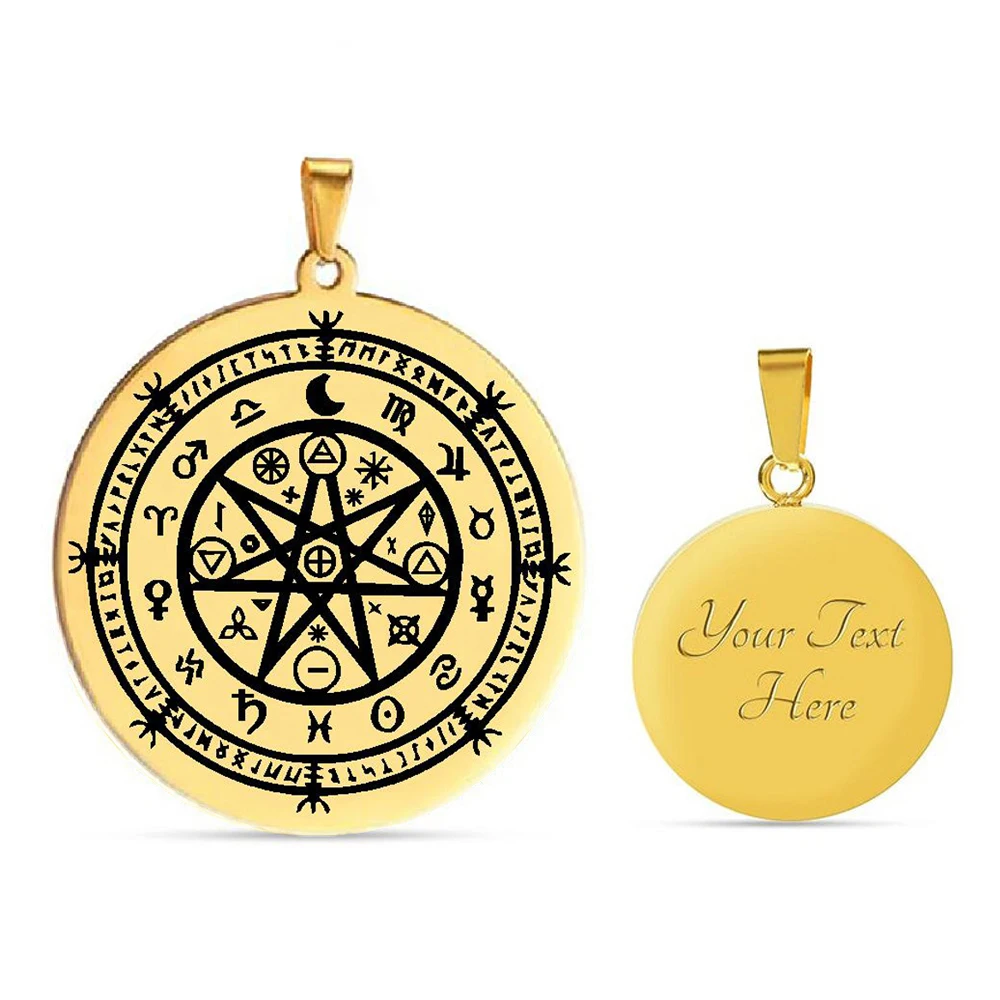 Wiccan Symbol of Protection Mandala Witches Rune Earth Zodiac Wheel of the Year Amulet Talisman Stainless Steel Pendant Necklace