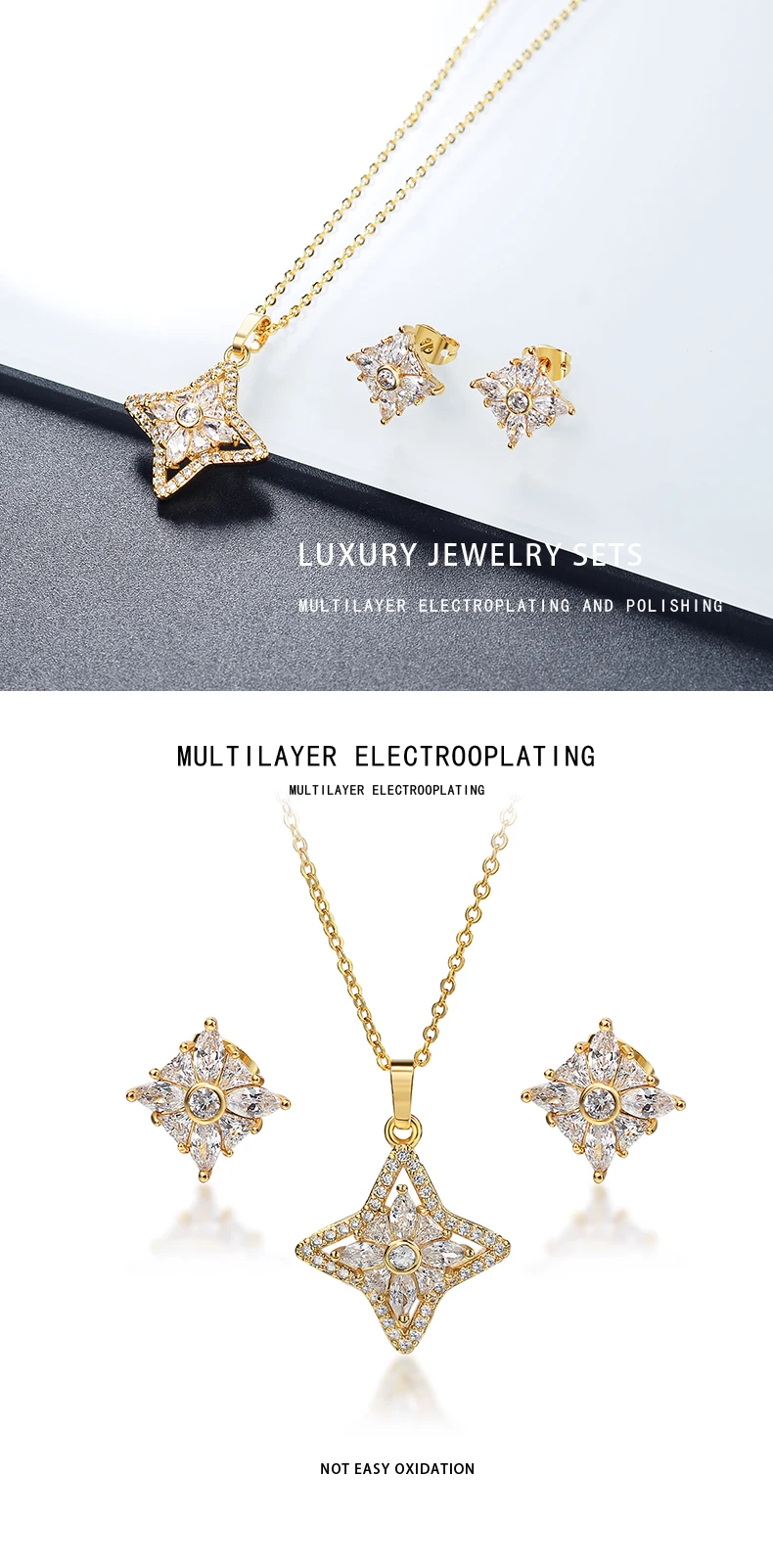 50% Discount Gold Necklace Jewelry Sets Gold Plated Earrings Crystal Jewelry For Ladies