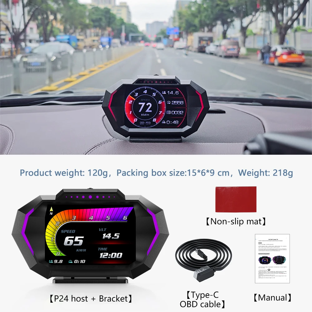2026 Popular Car Hot Sales Head up Display P24 Speedometer OBD2+GPS Multi-functions Auto Electronics Universal HUD Gauge