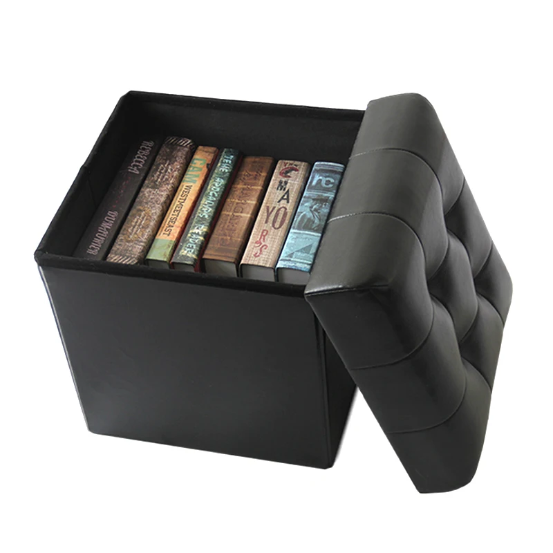HStex High Quality Home Furniture Pvc Shoe Ottoman Wholesale Black Leather square Stool With Storage