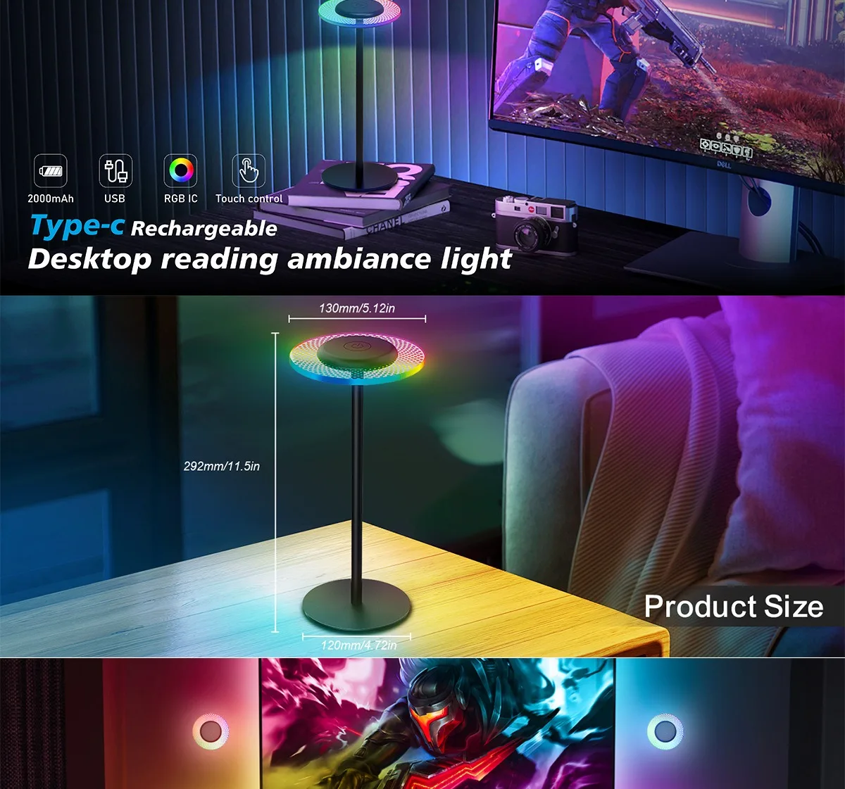 product rgb led light a pair room decor abyss lamp bluetooth ambient night light desktop mood lighting for tv pc gaming christmas gift-37