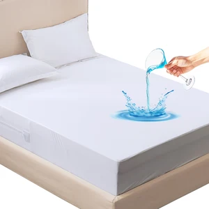 Solid Color Zipper Hypoallergenic Plastic Mattress Protector Waterproof  Cotton