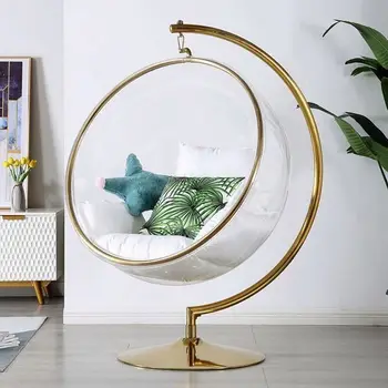Supplier Indoor Exterior Unique Furniture Clear Swing Acrylic Hanging Ball Golden Egg Bubble Chair