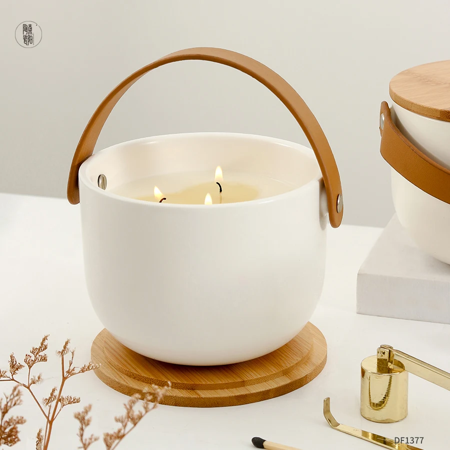 Custom Luxury Big Large Ceramic Candle Jar Unique 3 Wick Candle Jars With Lid And Boxes