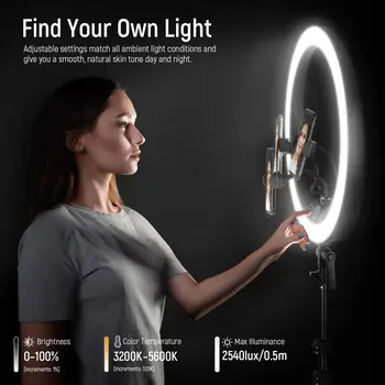 NEEWER 19 Inch 2.4G Ring Light with Stand, 3 Phone Holders, 2.4G USB Transmitter for Mac/PC Remote Control, Touch Panel, Smooth detail image
