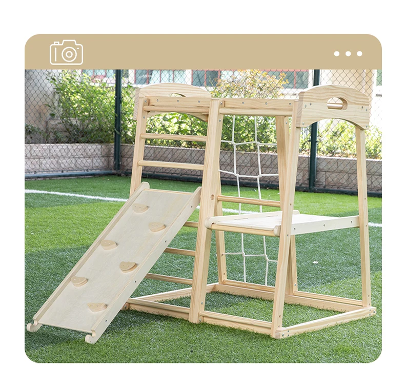 Small Size Outdoor Games For Kids Wooden Climbing Frame Playground Indoor Pickler Dreieck Playground Equipment factory