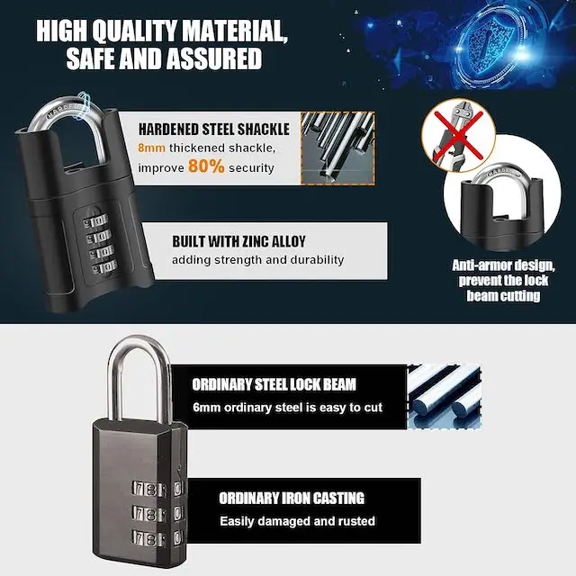 thumbnail image 2 of 4 Pcs Heavy Duty Long Shackle Padlocks With Keys - 32mm/38mm, Security Key Lock For Gym Locker 2 of 11