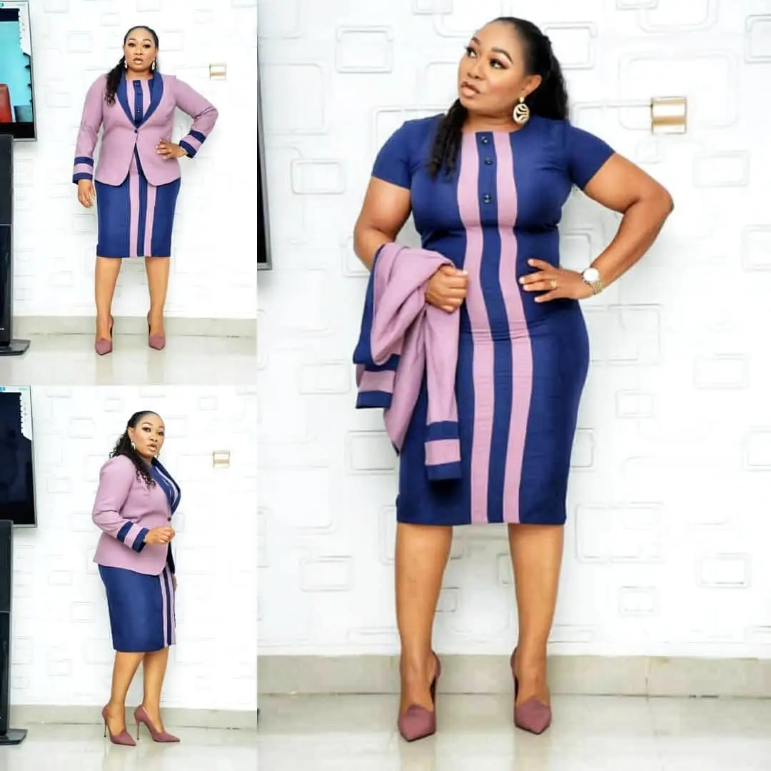 Wholesale Office ladies plus size African&American button striped blazer coat business suit dress piece set From m.alibaba.com