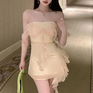 New Summer Hip Skirt for Ladies Strapless Off-the-Shoulder Dress with Fashionable Slits Sexy and Trendy